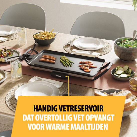 Tristar Grillplaat BP-2667 - Tafelgrill M: 46 x 26 cm - Voor binnen en buiten - BPA Vrij - Gourmet bakplaat voor op tafel - 4 tot 6 personen - Met regelbare thermostaat - Anti-aanbaklaag - Zwart