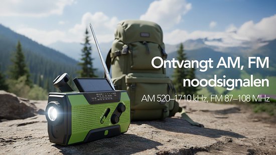Brixy Noodradio - Radio Met Accu Batterij Voor Noodsituaties - 5000 MAH - Opwindbaar - Solar - Zaklamp - Powerbank - Groen
