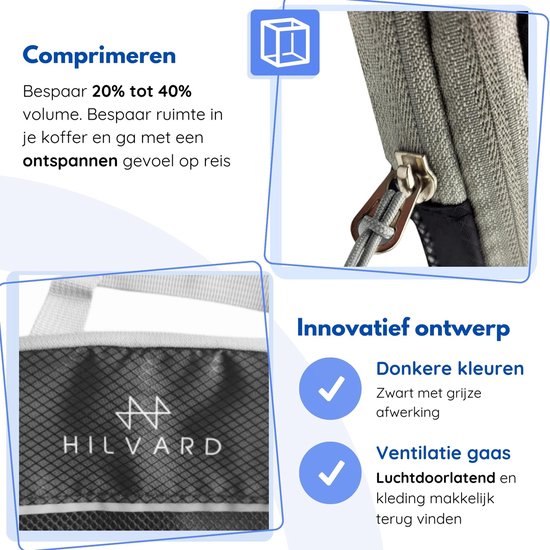 Hilvard - Packing Cubes Set - 6 delig - Bagage organizers - Kleding organizers - Travel cubes - Compression cubes - Zwart