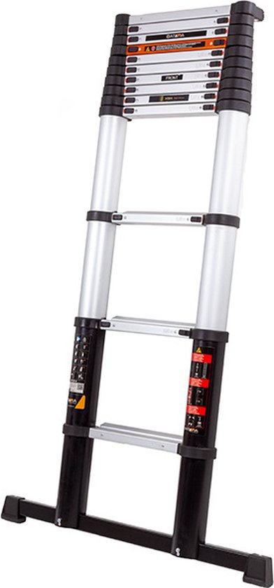 Batavia Telescopische ladder - 3,81 m - Geschikt voor binnen en buiten. licht, compact, aluminium constructie en veilig - Giraffe Air® Pro - Zwart met aluminium