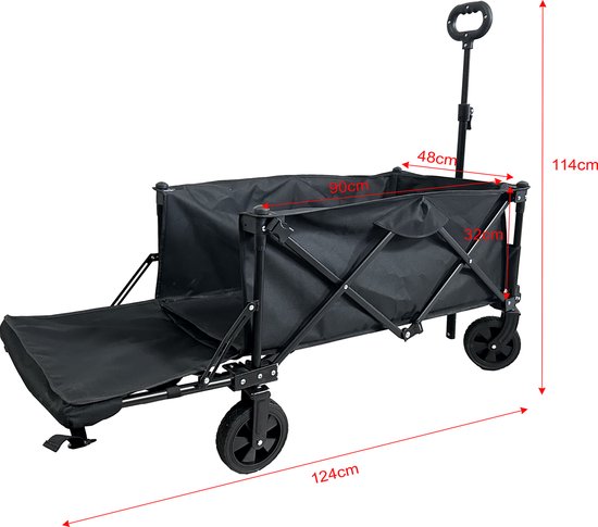 Bolderkar opvouwbaar inklapbaar met laadklep voor langere voorwerpen - strandwagen - stevige wielen en frame - 75 kg belastbaar