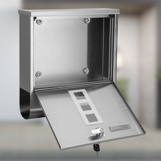 Monzana Design Brievenbus RVS – Krantenvak & 2 Sleutels - Zilver
