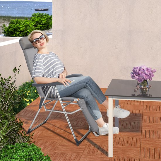 Casaria Aluminium Tuinstoel - 2 Stuks Verstelbaar - Grijs