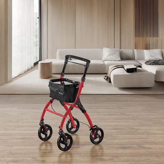Juskys – Kamerrollator Aktiv – 56 x 66 x 90-103 cm – Voorzien Van Dienblad En Tas En In Hoogte Verstelbaar – Voor Binnenshuis – Bordeaux Rood Aluminium