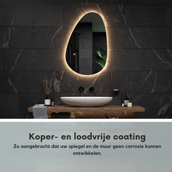 Mirlux Badkamerspiegel met LED Verlichting – Asymmetrisch - Organisch Wandspiegels – Anti Condens Douchespiegel - Wandspiegel 150x93CM