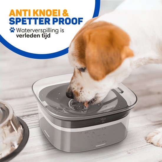 Vulpes Goods® Drinkbak Hond - Waterbak voor Honden - Anti Knoei - Vermindert slobberen - Transparant - Onderweg - 2L - Zwart