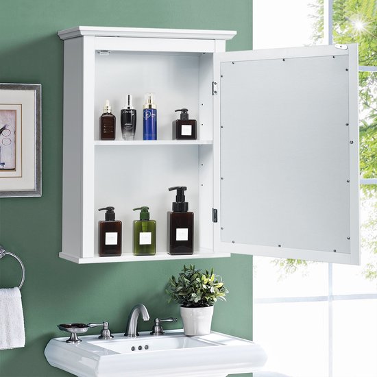 Costway - Badkamer - Spiegelkast - Hout -Wit - 56 x 15 x 69,5 cm
