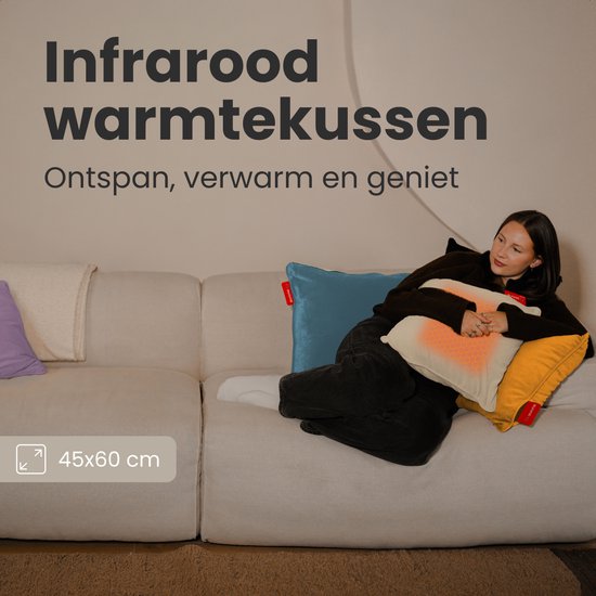 Auronic Warmtekussen - Velvet - 45x60 - Draadloos - Oplaadbaar - Elektrisch kussen - Infrarood - Taupe