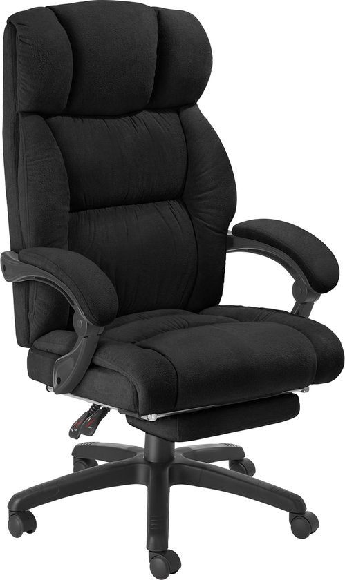 tectake® Luxe Bureaustoel - Ergonomische Directiestoel met Voetsteun en Hoofdsteun - Stoel voor Bureau of Kantoor met Dikke Veloursbekleding - Bureaustoelen voor Volwassenen - Soepel draaiend, met Wieltjes - Verstelbare Rugleuning en Hoogte - Zwart