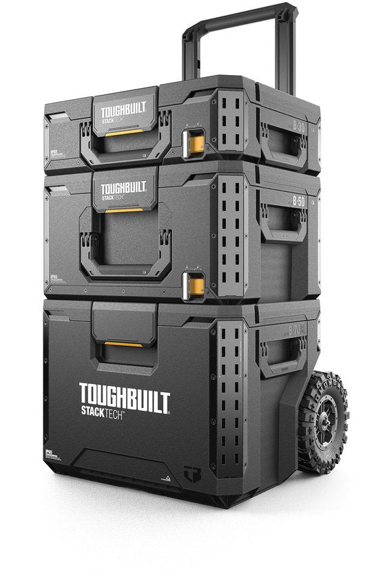 Toughbuilt StackTech Set Gereedschapskist Opbergruimte met wielen 3 st. ( TB-B1S3-B70R ) IP65 + 2x StackTech Gereedschapskist Zwart
