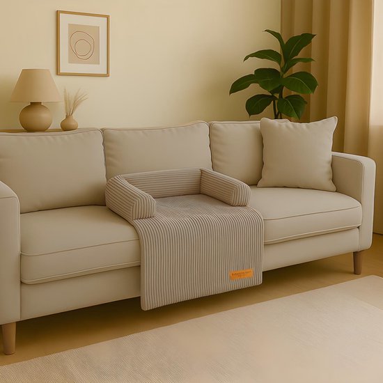By Cee Cee Origineel Hondendeken Bank – Hondenkleed Bank - Hondenmand - Premium - Volledig Afritsbaar - Ribstof - Mokka Taupe - 75x90 - Maat S