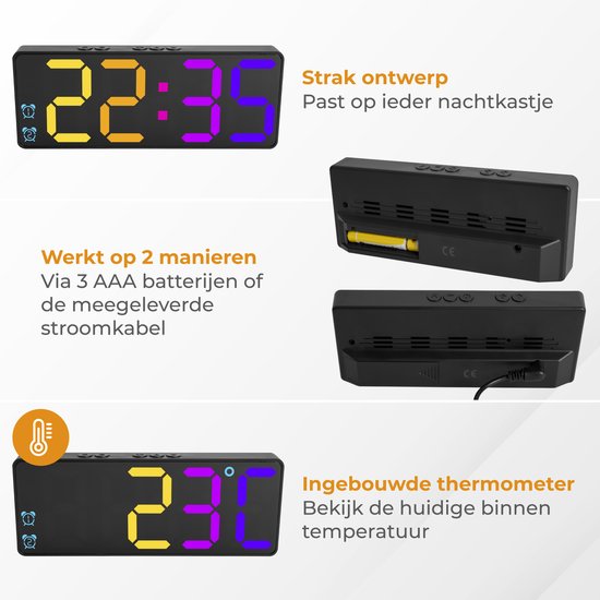 Nuvance - Digitale Wekker - Digitale Klok - Wekkers voor Kinderen & Volwassenen - Reiswekker - Slaapkamer - Led Wekkers Digitaal - Alarmklok - Zwart Kleur