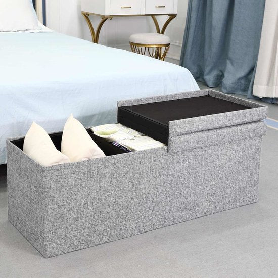 Casaria Zitbank met Opbergruimte - 115x40x40cm 131L Linnen Look – Donkergrijs