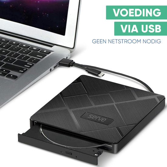 Serve 4-in-1 Externe CD / DVD Speler & Brander voor PC, Laptop & Mac iOS - Plug & Play - SD & Micro SD Kaartsleuf + USB Hub