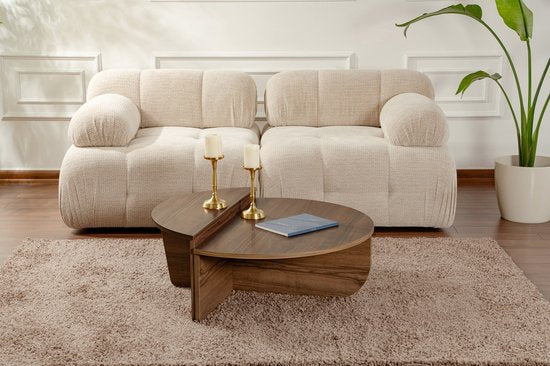 Dimehouse Salontafel - Ovaal - 85x30x30 cm - Melamine - Japandi - Houtlook - Naturel Walnoot
