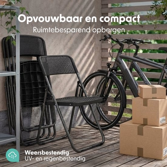 LifeGoods Klapstoelen Set van 4 - Tuinstoelen Inklapbaar - Zwart Rotan Look - Vouwstoelen - 200kg Draagkracht
