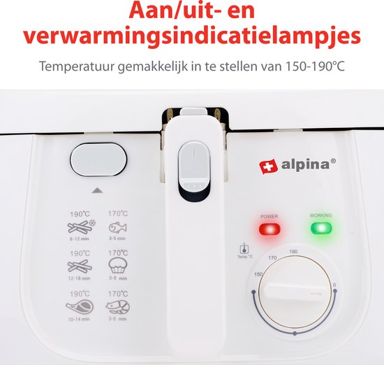 alpina Frituurpan 2.5 Liter - Friteuse met Deksel - 1800W - Wit - 31.10x29.40x21.20 cm