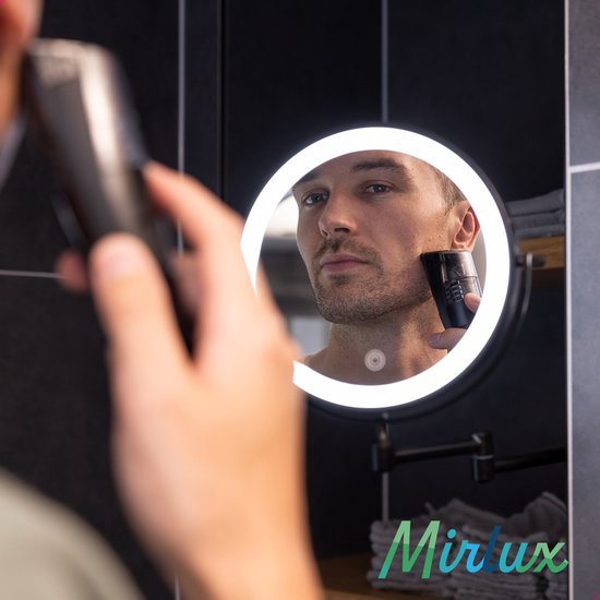 Make Up Spiegel met Led Verlichting - 5X Vergroting - Wandspiegel Rond - Scheerspiegel Wandmodel - Badkamer - Douche - Zwart