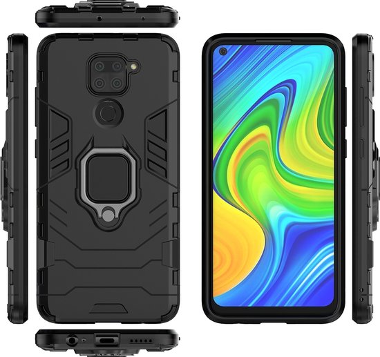 Mobigear Hoesje Xiaomi Redmi Note 9 – Armor Ring Hardcase – Shockproof – Zwart