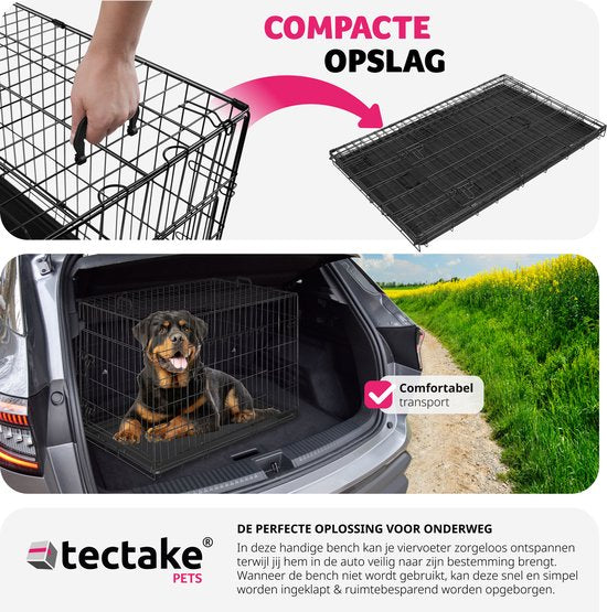 tectake® Hondenkooi - Hondenhekbox - Hondenkennel - Opvouwbare hondenbox - Stabiele transportbox voor honden en puppy’s - Voor kofferbak, auto, camping en thuis - 121,5 x 75,5 x 80,5 cm