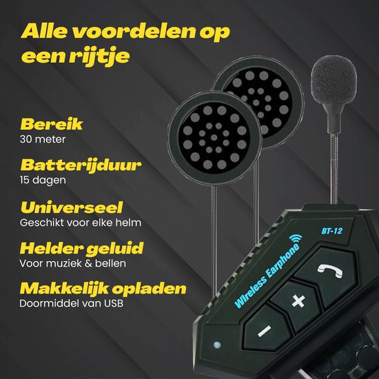 Motorhelm Headset Bluetooth - Met Microfoon voor Helm - Waterdicht - Universele Pasvorm