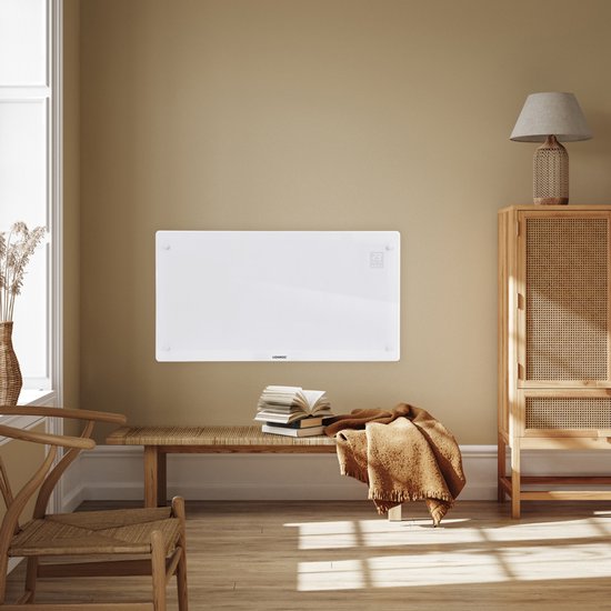 VONROC Luxe elektrische kachel - Convectorkachel - glazen paneel – 1250W/2500W - Verwarmt ruimtes tot 30m2 - Bediening app (via Wifi) als handmatig – Wit