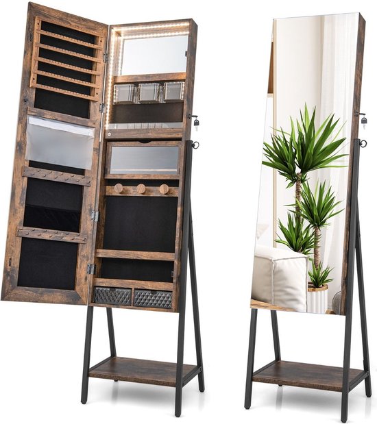 Coast Sieradenkast met Spiegel - 3-Kleurige LED Verlichting - 41,5 x 37 x 157 cm - Bruin
