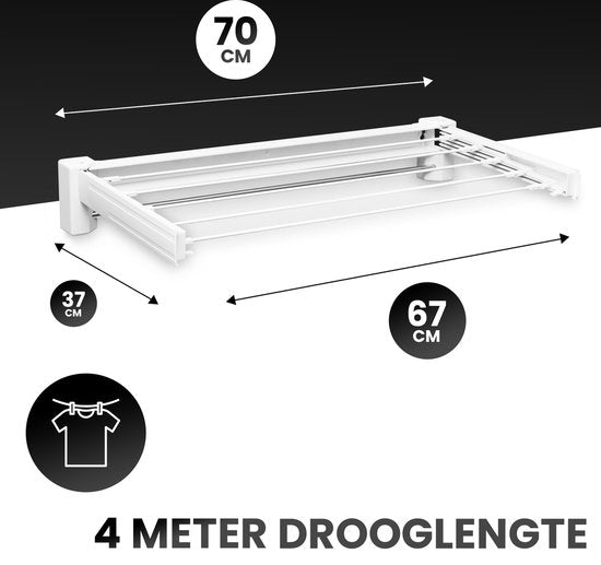Vonia Wanddroogrek - Droogrek - Wasrek - Droogrek Muur - 4 m Drooglengte - 70 cm - Wit