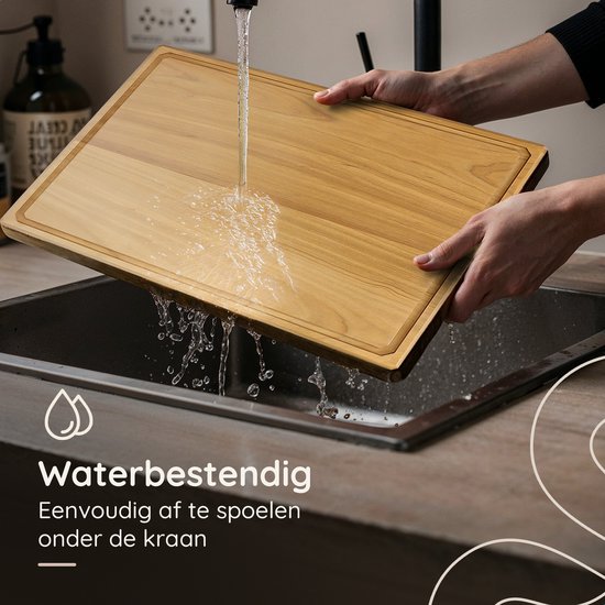 Deleca Teakhouten Snijplank - Dubbelzijdig met Sapgeul / Handgrepen - Groot en Dikke Teak Hout Hakblok - Voor Keuken, Duurzame Snijplanken, Serveerplank, Kaasplank, Borrelplank, Tapasplank - Zonder Plastic - 51x38x3.8 cm