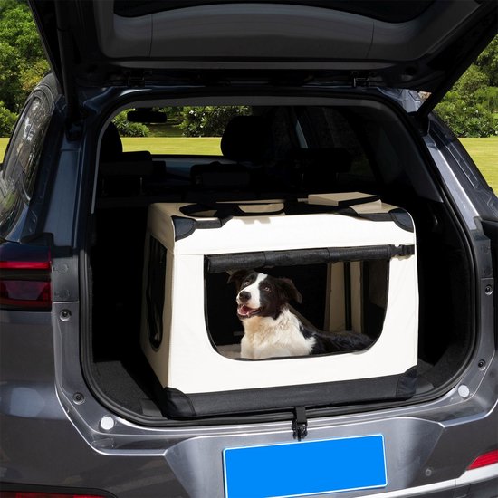 Juskys – Lassie Hondentransportbox – 50 x 34 x 36 cm – Voorzien Van Uitneembaar Kleed En Inklapbaar Frame – Voor Kleine Honden En Puppy's – Beige Oxford-Stof