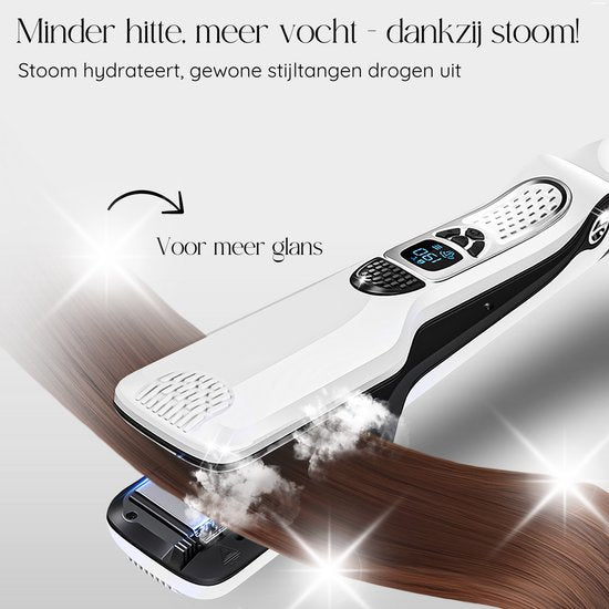 Sansbeauté® Stoomstijltang - Stoom Stijltang - Brede Platen - Professionele Stijltang – stoomstijltangs - Wit