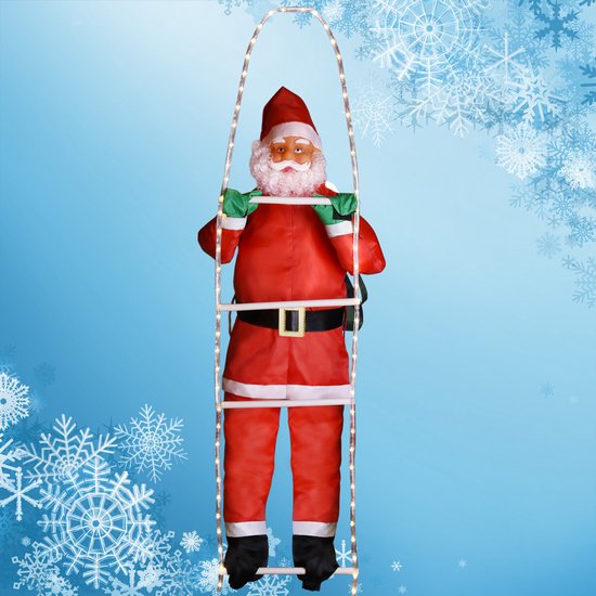 Kerstman op touwladder - 240cm - LED