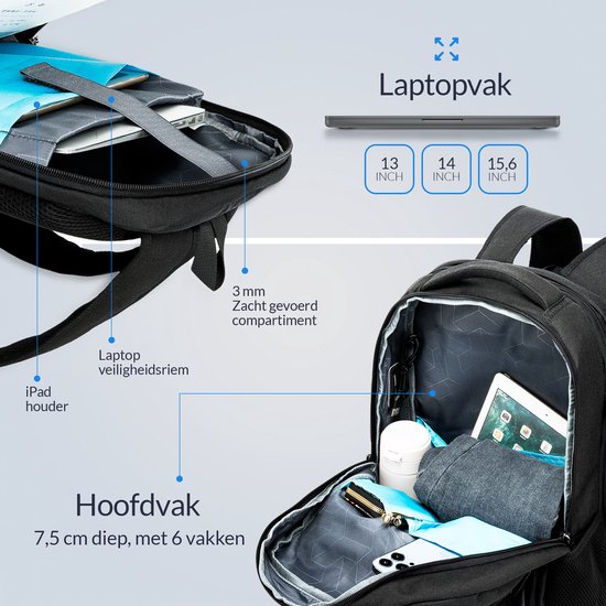 NOHRD Laptop Rugzak - Zwart - Anti Diefstal - Laptoptas 15.6 inch - USB Oplaadstation - Rugtas Dames & Heren - Waterafstotend - Schooltas Meisje & Jongens - Boekentas met Laptopvak