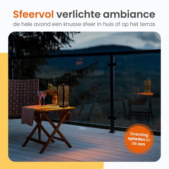 Goliving Solar Tafellamp Spark – Buitenlamp – 2 Stuks – Buiten Lantaarn – Tuinverlichting op Zonne-energie – LED Buitenverlichting – Hanglamp – 21 cm – Metaal – Brons