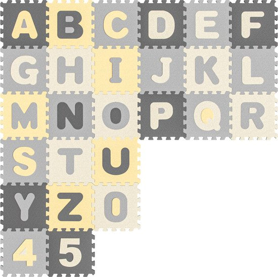Spielwerk XXL Puzzelmat - Schuim 86 Delen Cijfers Letters - Grijs