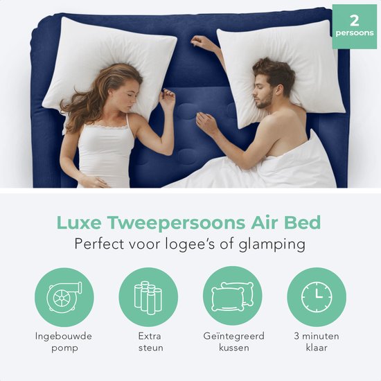 LifeGoods Luchtbed - 2 Persoons - met Ingebouwde Pomp - Incl. Draagtas en Reparatiekit - Wit/Blauw