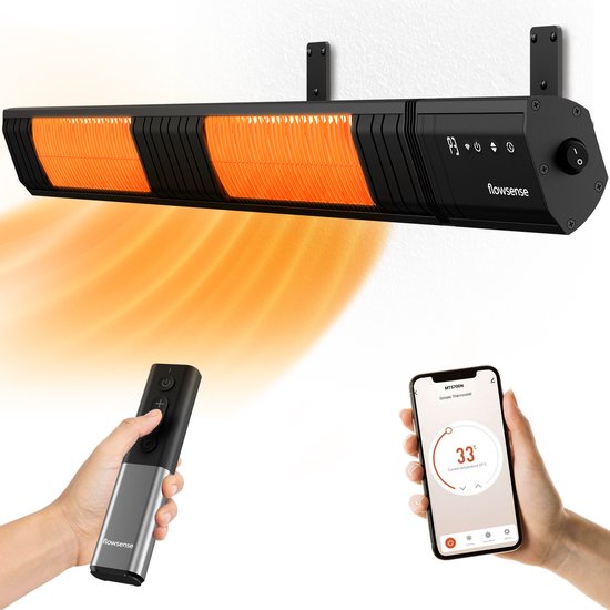 Flowsense Heater - Terrasverwarmers 3000W - Elektrisch Hangend - Infrarood Verwarming - Voor 35m2 ruimtes - Binnen & Buiten - Incl. Afstandsbediening