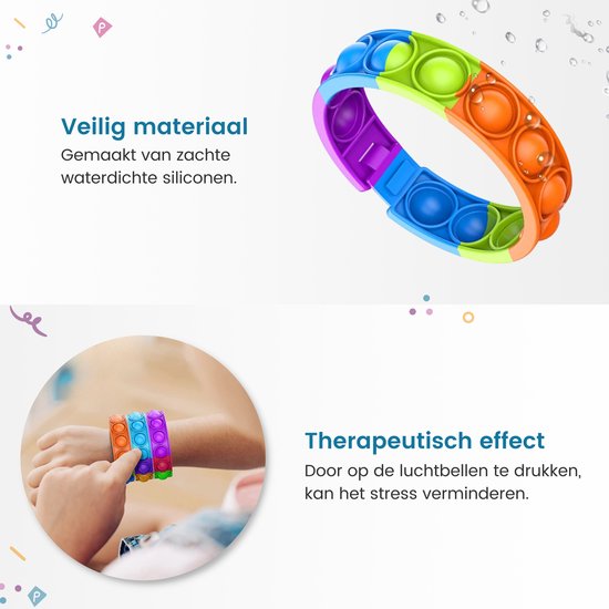 Partizzle 24x Fidget Toys Pop It Armbanden Pakket - Armbandjes Uitdeelcadeautjes - Grabbelton Traktatie Cadeautjes - Voor Kinderen & Peuters
