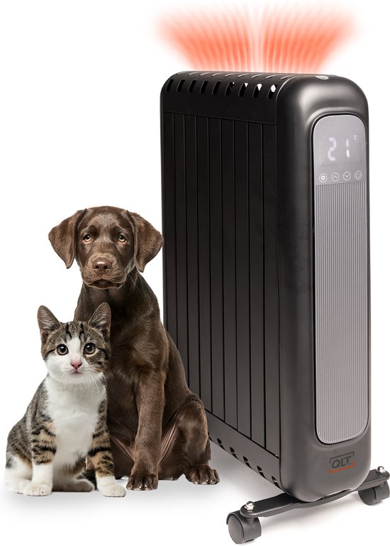 QLT Elektrische Kachel met App Bediening, Thermostaat en Timer – Convectorkachel – Olievrije Radiator met Wielen en Wandoptie – Tot 20m² – Zwart