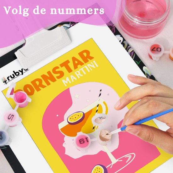 Rubye® Mini Schilderen op Nummers - 2 stuks - Volwassenen - Schilderen op Nummer Kinderen - Set - Cocktails - 15x20cm