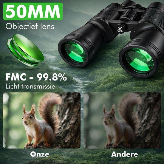 Travelhawk Verrekijker - 20x50 - BAK4 - Full Multi-Coated (FMC) - Compacte verrekijker - Waterdicht - Met nekkoord, draagtas - voor vogels kijken, jagen, theater - Zwart