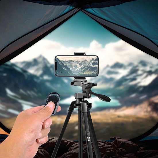 Studio ME Telefoon Statief - 136 cm - Tripod Smartphone - Zwart - Camera Statief - Telefoonhouder - Incl. Bluetooth Afstandsbediening - Statief Telefoon