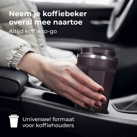 Castagnola Thermosbeker - Koffiebeker To Go - Travel Mug voor Koffie en Thee - Theebeker - 380 ML - RVS - Bruin - Octagon
