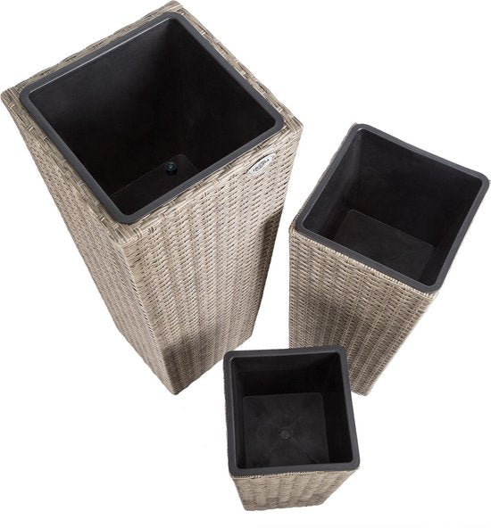 Casaria Bloempotten - Polyrattan Set van 3 Stuks - Crème