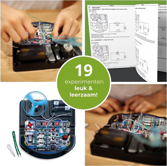 Velleman Elektronische projectenkit voor kinderen vanaf 8 jaar, verken de basisprincipes van elektronica met 18 spannende experimenten, leerzaam en interactief speelplezier, led, ventilator en geluid