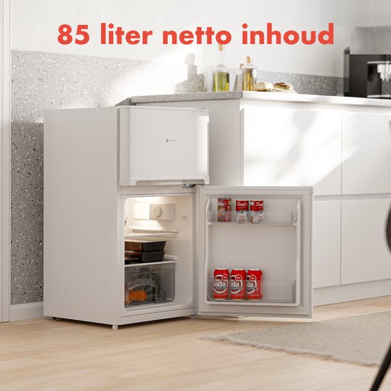 KitchenBrothers Koelkast - 61L Koelvak - 24L Vriesvak - IJskast - Koelvriescombinatie - Frigo - Vrijstaand - Wit