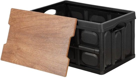 Ceruzo Opbergkrat met afneembaar houten Deksel - Vouwkrat - Kofferbak Organizer - Camping-55 l, Zwart