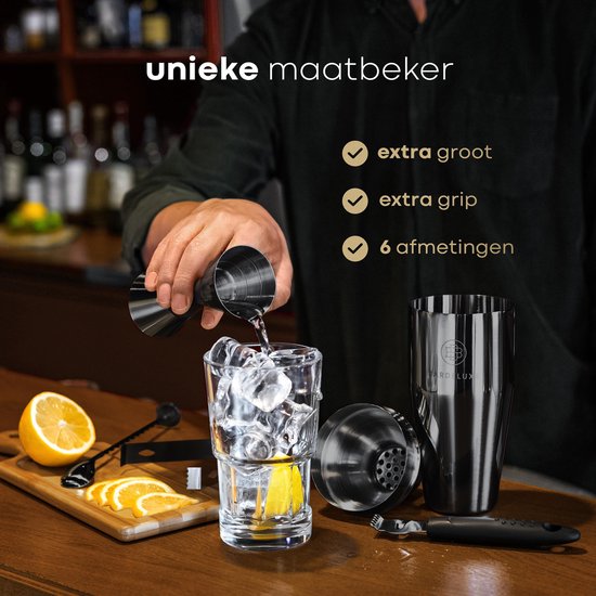 BarDeluxe® Cocktail Set - 12-Delig - Cocktailshaker 750 ml - Roestvrij Staal - Inclusief Luxe Geschenkdoos - Opbergtasje & Receptenboek - Zwart
