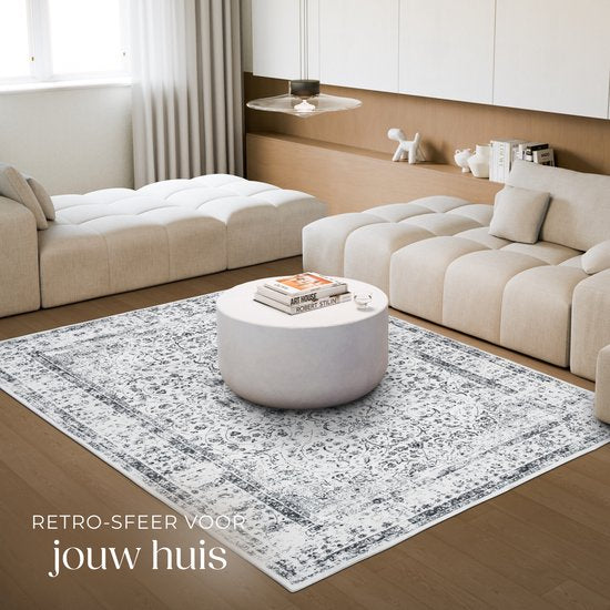 tectake - Vintage design tapijt - laagpolig vloerkleed - Aliya - 200cm x 274cm - grijs