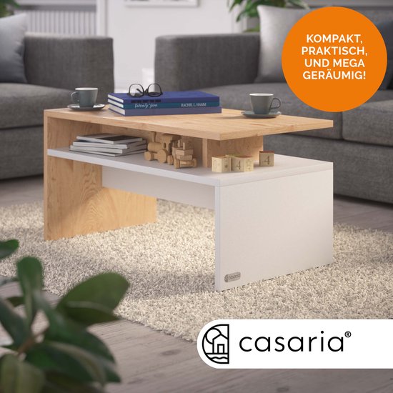 Casaria Salontafel – Opbervak 92x51x48cm Krasbestendig – Wit Eik